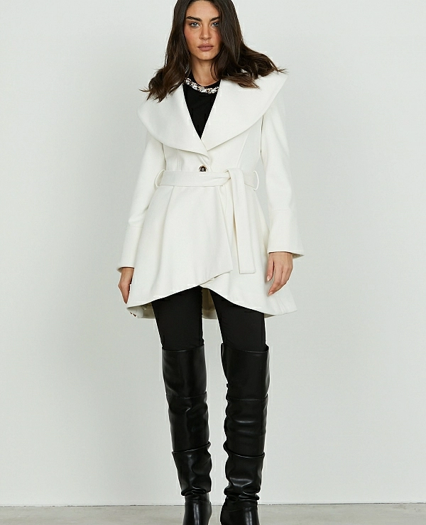 Abrigo ARUBA de RELISH manga larga con cuello chal y cinturn  - 20567