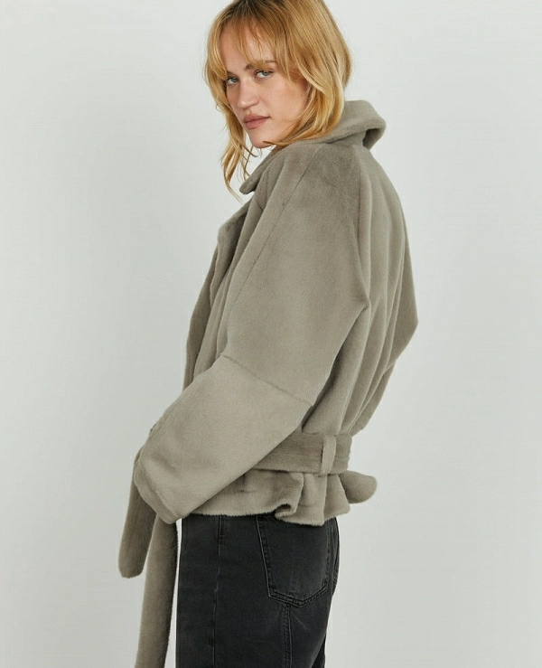 Abrigo de piel ecolgica CLEOM con manga larga, RELISH - 20584