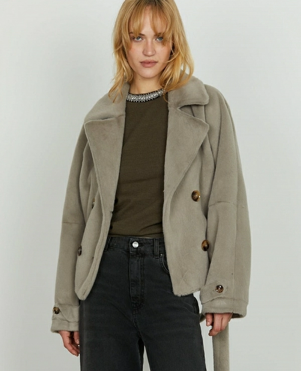 Abrigo de piel ecolgica CLEOM con manga larga, RELISH - 20585