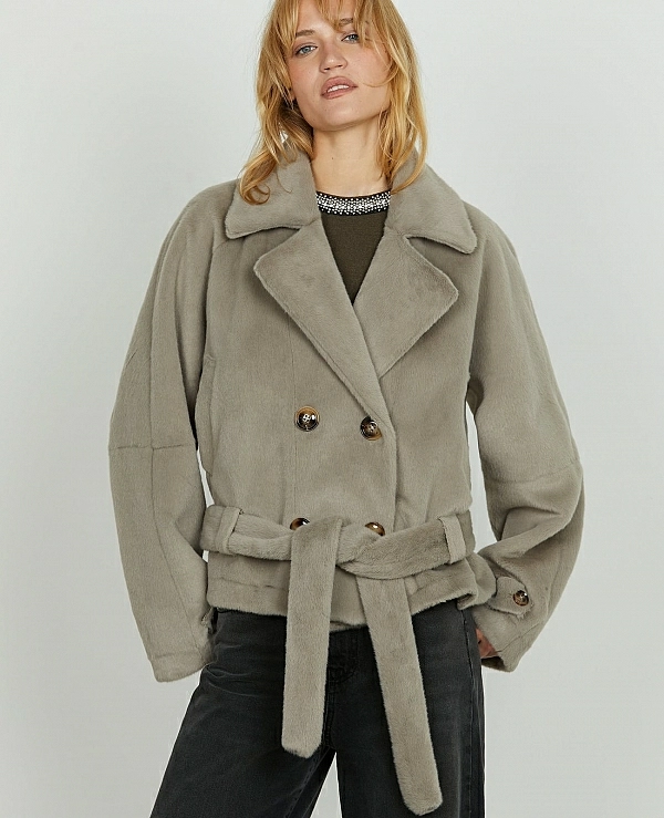 Abrigo de piel ecolgica CLEOM con manga larga, RELISH - 20586