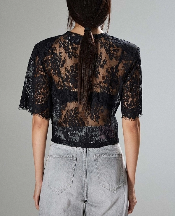 Blusa de encaje de manga corta DE BSB 0156-0110053 - 22475