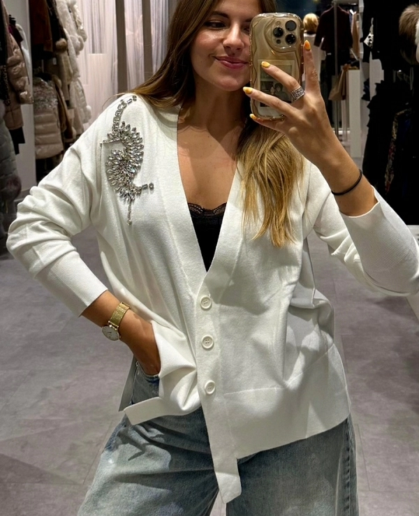 Crdigan VENETICO  con corte asimtrico y aplicacin de piedras DE RELISH - 20848