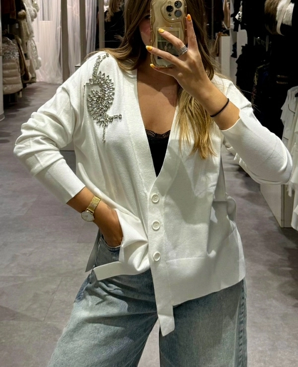 Crdigan VENETICO  con corte asimtrico y aplicacin de piedras DE RELISH - 20849