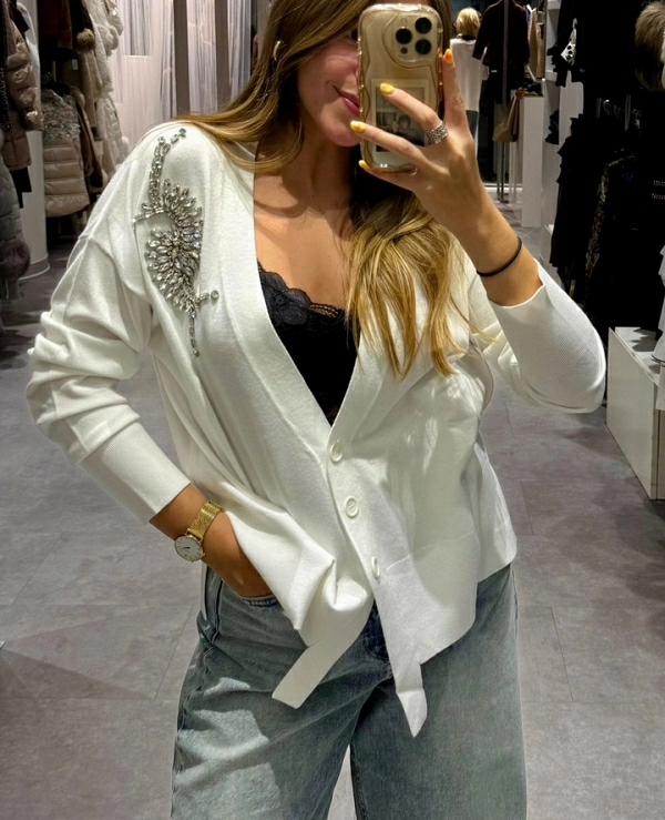 Crdigan VENETICO  con corte asimtrico y aplicacin de piedras DE RELISH - 20850