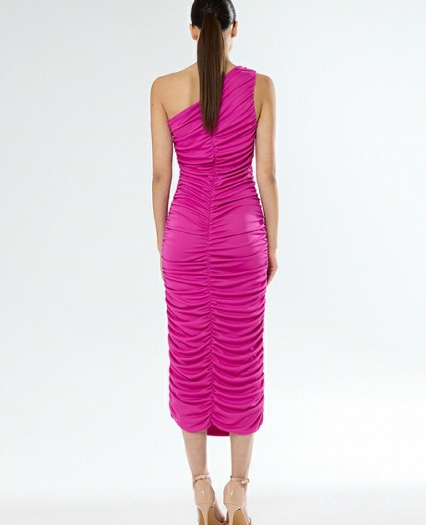 CARLA RUIZ VESTIDO COLOR AZULN  MIDI ASIMETRICO MODELO 51687