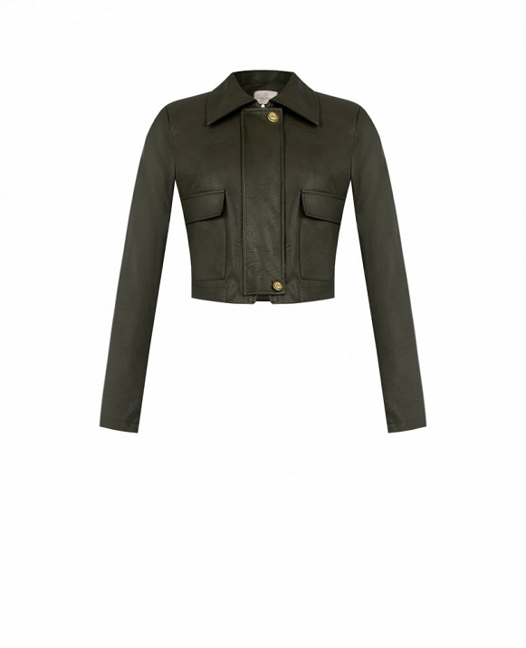 CHAQUETA CORTA DE ECO PIEL MARRON CHOCOLATE