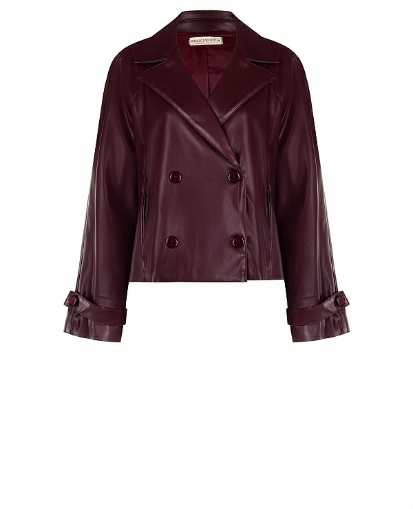 Chaqueta cruzada de piel sinttica burdeos