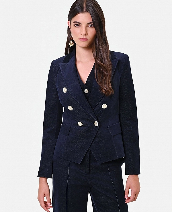 CHAQUETA CRUZADA DE TERCIOPELO AZUL DE RINASCIMENTO MODELO CFC0130421003 - 22292