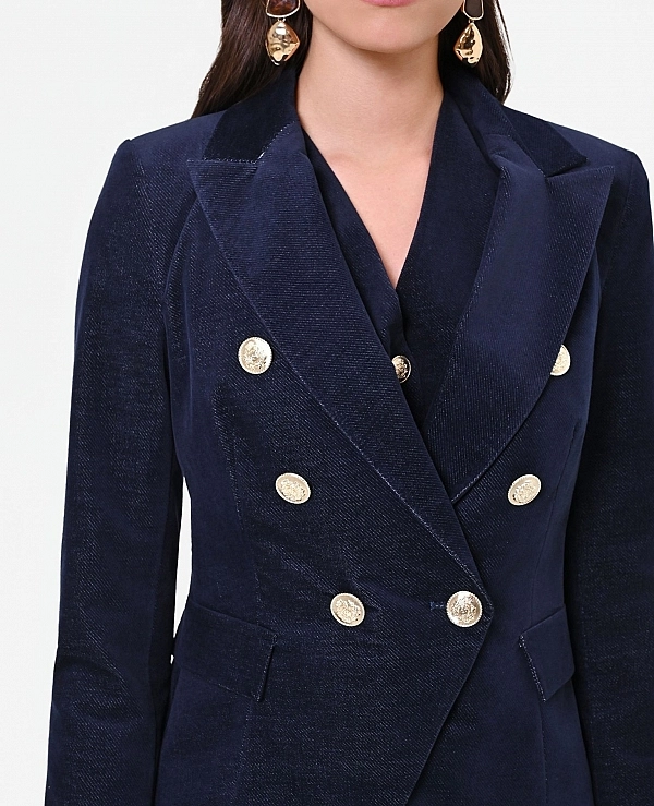 CHAQUETA CRUZADA DE TERCIOPELO AZUL DE RINASCIMENTO MODELO CFC0130421003 - 22294
