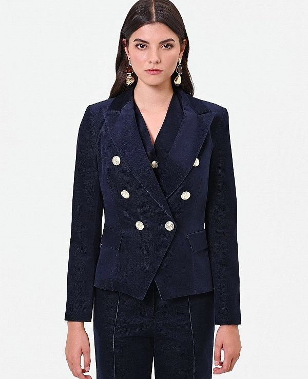 CHAQUETA CRUZADA DE TERCIOPELO AZUL DE RINASCIMENTO MODELO CFC0130421003 - 22295