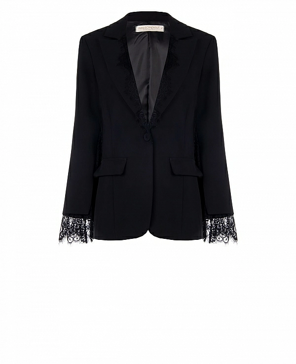 Chaqueta de cady negro con inserciones de encaje
