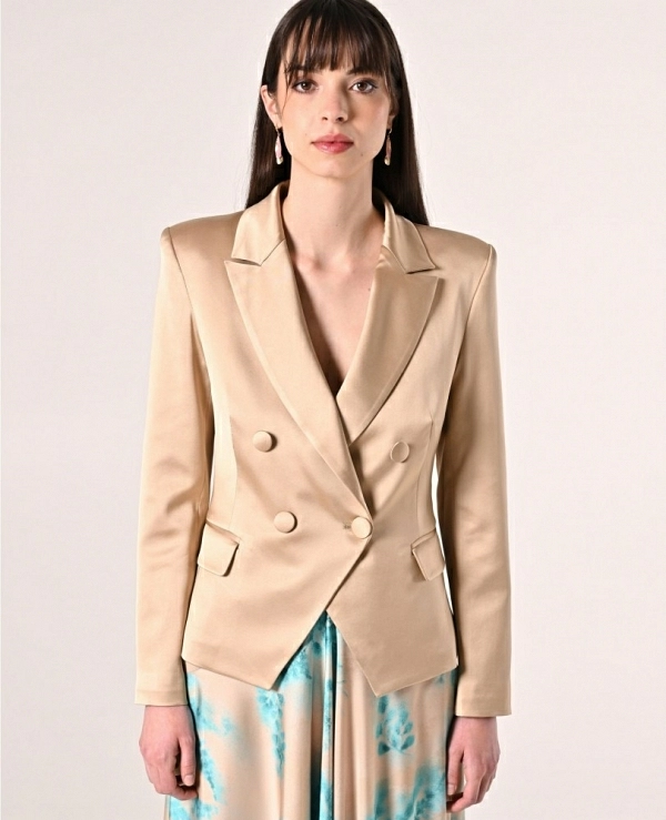 Chaqueta en satn de viscosa beige oscuro