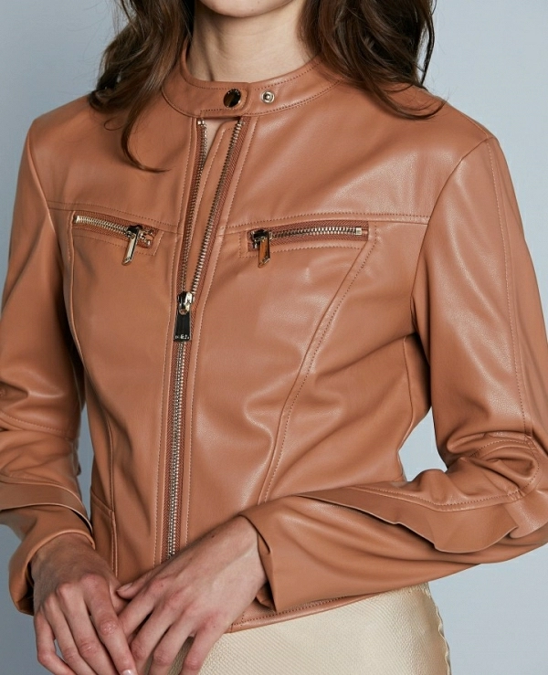 DE RELISH Chaqueta DETROIT M/L con volantes, cuello coreano y cremallera, piel ecolgica COLOR NEGRO