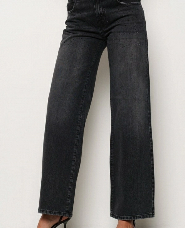 ELLELONG_31 Pantaln de RELISH cintura media 5 ts con corte recto denim negro pedrera