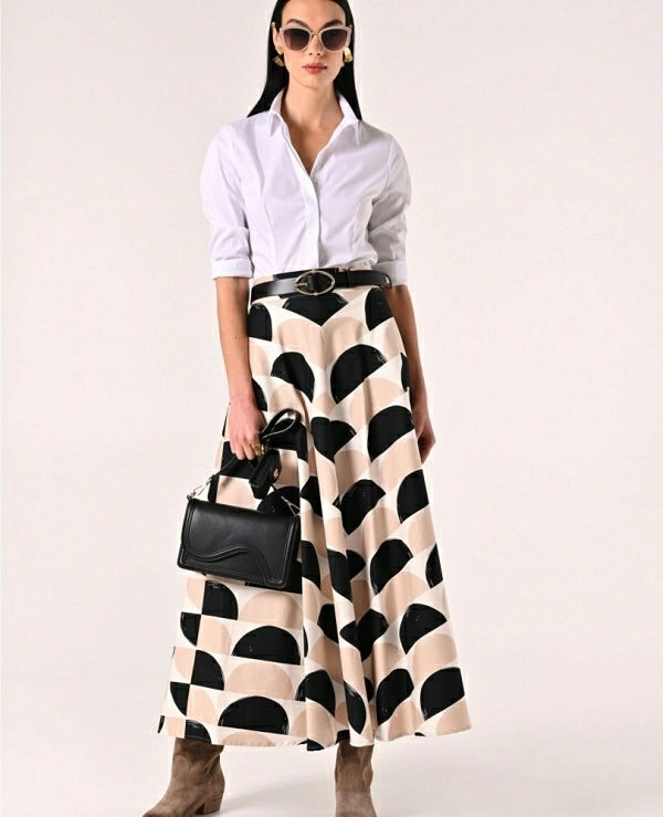 Falda midi de algodn estampado