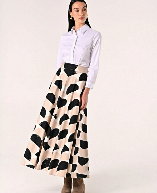 Falda midi de algodn estampado