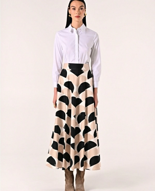 Falda midi de algodn estampado