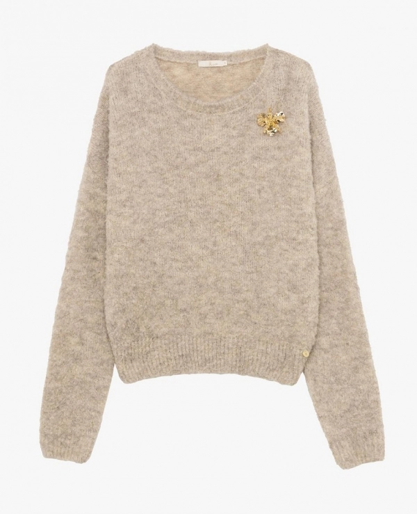 Jersey de GIANNI LUPOcuello barco en mezcla de mohair y lana con aplique de broche -  GLD3032H.