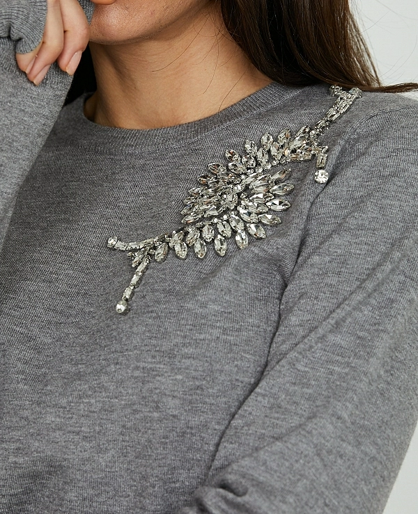 JERSEY DE RELISH  CRETAS de cuello redondo y manga larga con espalda cada y aplicacin de piedras - 20378