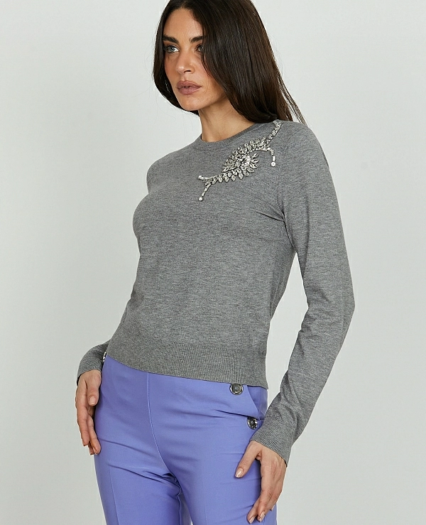 JERSEY DE RELISH  CRETAS de cuello redondo y manga larga con espalda cada y aplicacin de piedras - 20380