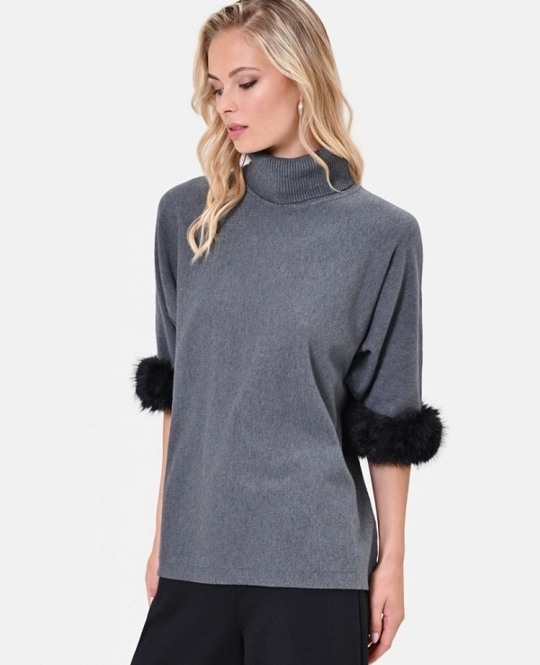 JERSEY DE VISCOSA GRIS OSCURO CON PU�OS DE RINASCIMENTO CFM0012388003