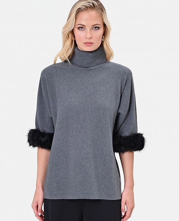 JERSEY DE VISCOSA GRIS OSCURO CON PU�OS DE RINASCIMENTO CFM0012388003 - 22317