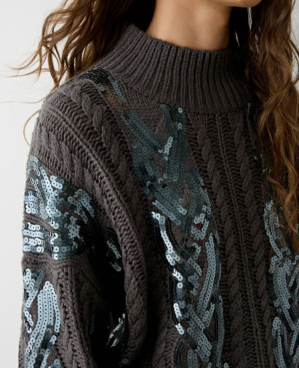 JERSEY EN GRIS CON DETALLES DE LENTEJUELAS MODELO 054-260013 DE BSB - 20766