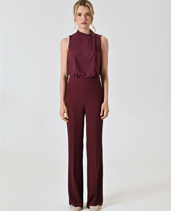 Pantaln en cady burdeos Mujer
