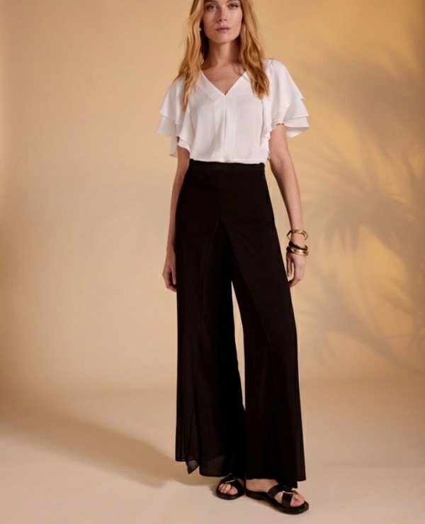 PANTALON NEGRO DOS TEJIDOS