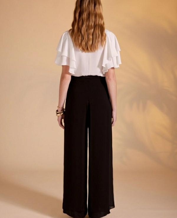 PANTALON NEGRO DOS TEJIDOS