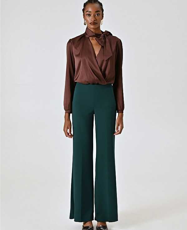 Pantaln palazzo en neopreno crep en color negro - 20889