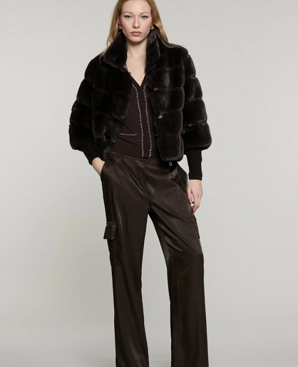Pantalones de talle alto CITRA con el�stico y bolsillos de sat�n