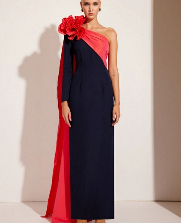 Ref. 51551 VESTIDO LARGO COMBINADO CARLA RUIZ COLOR UNICO
