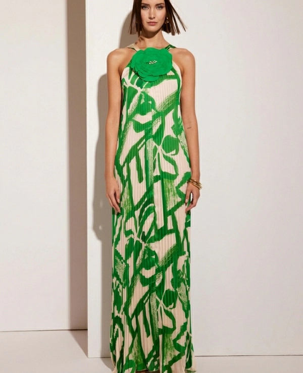 Ref. 51679 VESTIDO LARGO PLISADO CARLA RUIZ COLOR UNICO