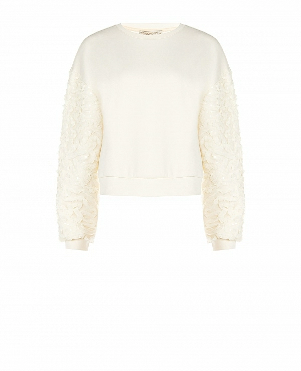 Sudadera con inserciones de tul ondulado y lentejuelas en las mangas. - 21473