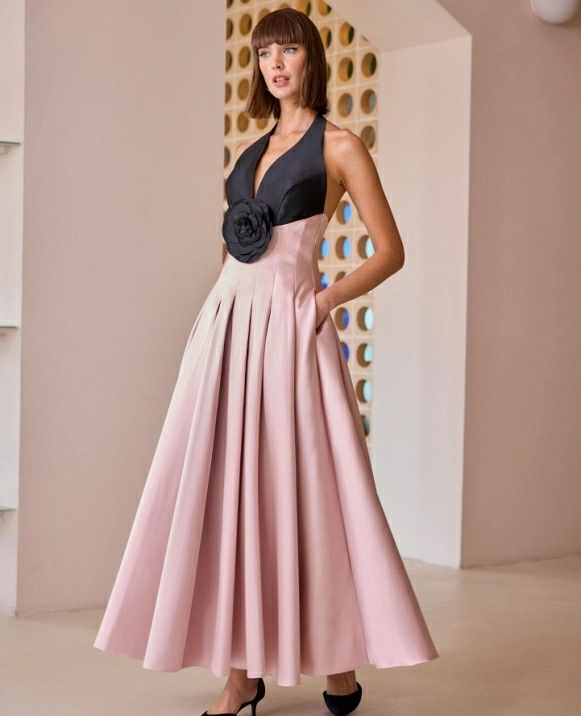 VESTIDO BICOLOR FLOR DE CARLA RUIZ MODELO 52623