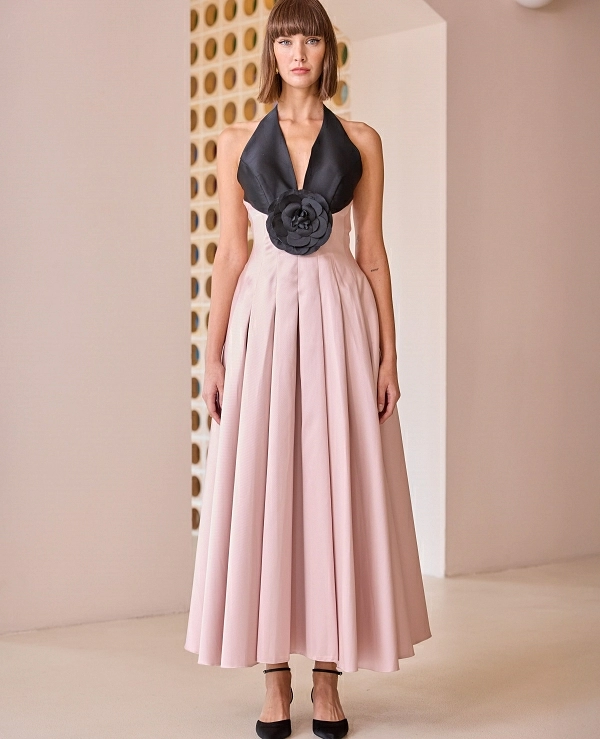 VESTIDO BICOLOR FLOR DE CARLA RUIZ MODELO 52623 - 21129