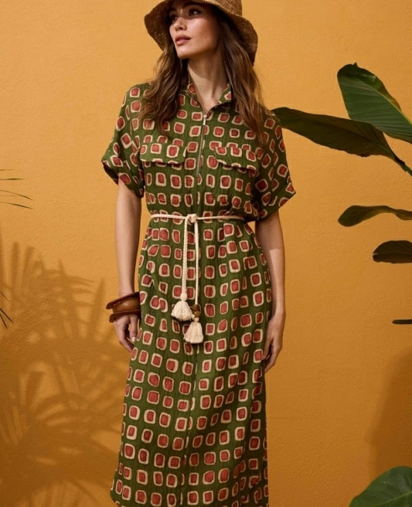 VESTIDO CAMISERO ESTAMPADO LARGO