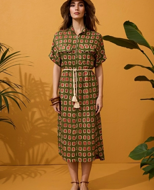VESTIDO CAMISERO ESTAMPADO LARGO - 21238
