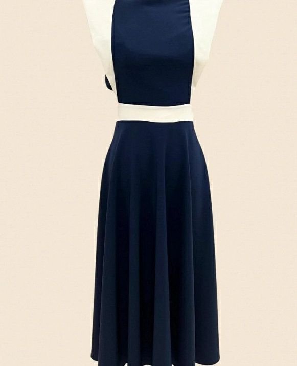 VESTIDO COMBINADO MARINO Y BLANCO ESPALDA ESCOTADA