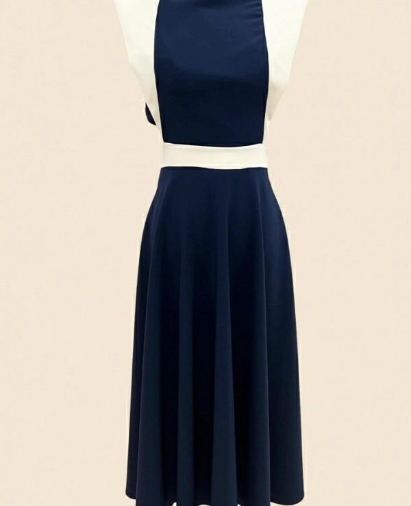 VESTIDO COMBINADO MARINO Y BLANCO ESPALDA ESCOTADA