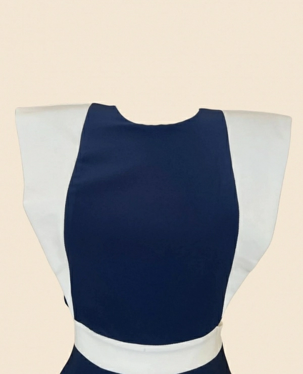 VESTIDO COMBINADO MARINO Y BLANCO ESPALDA ESCOTADA
