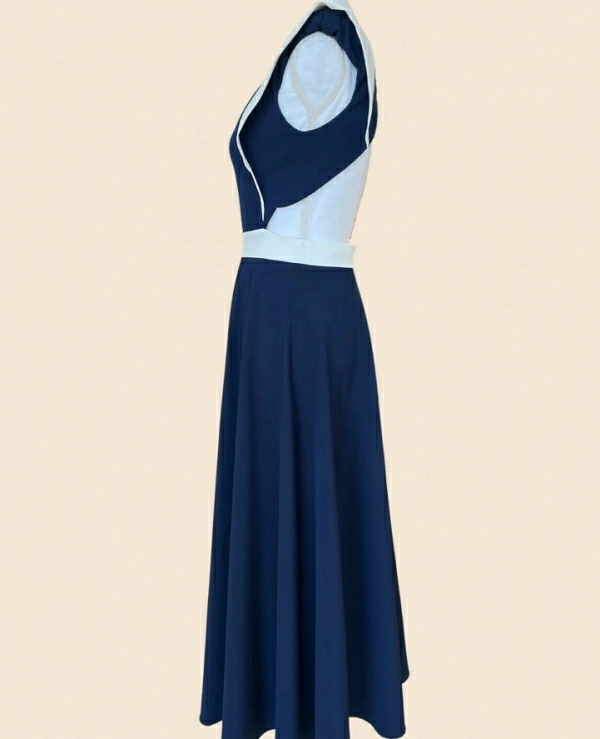 VESTIDO COMBINADO MARINO Y BLANCO ESPALDA ESCOTADA