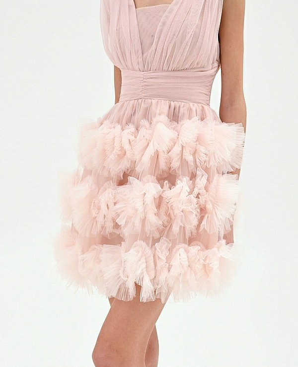 VESTIDO CORTO ROSA EMPOLVADO CON FALDA DE TUL - 21486