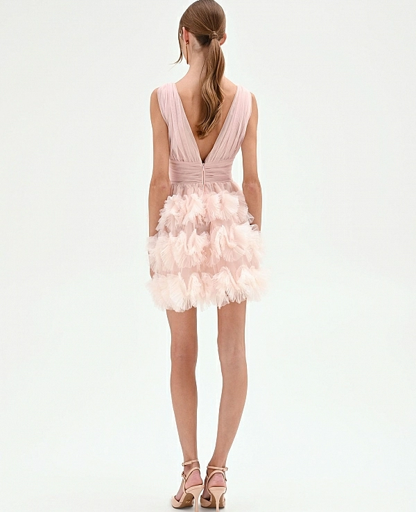 VESTIDO CORTO ROSA EMPOLVADO CON FALDA DE TUL - 21487