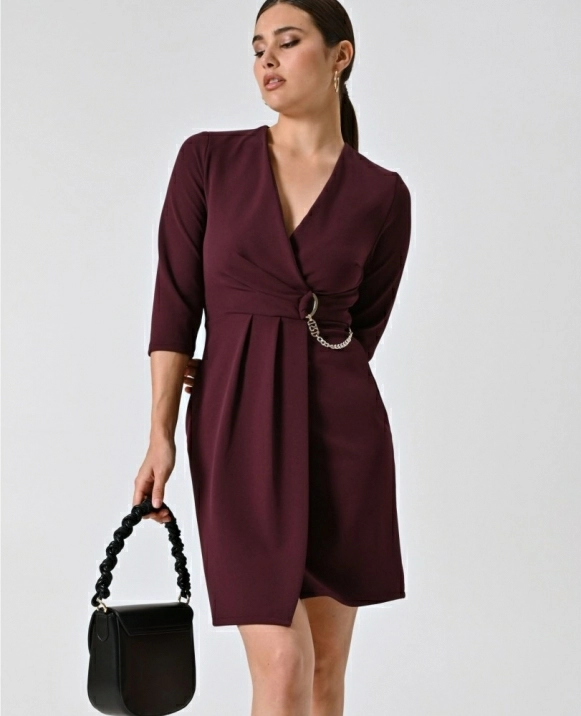 VESTIDO CRUZADO CORTO MANGA FRANCESA DETALLE CADENA