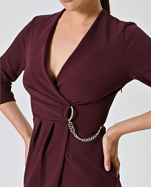 VESTIDO CRUZADO CORTO MANGA FRANCESA DETALLE CADENA