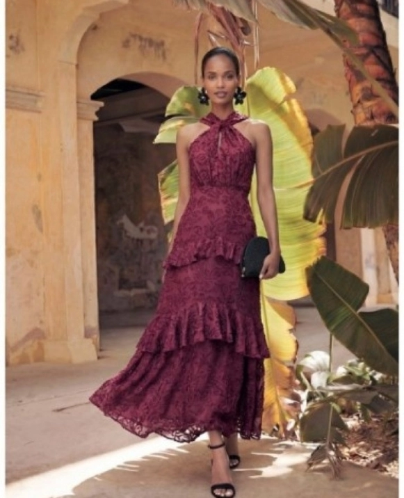VESTIDO DE FIESTA LARGO EN COLOR GRANATE