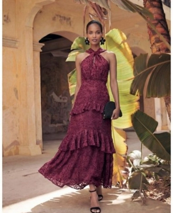 VESTIDO DE FIESTA LARGO EN COLOR GRANATE