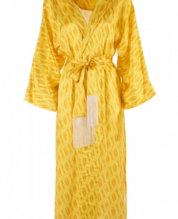 VESTIDO DE MUJER BATA ESTAMPADA COLOR NEGRO Y TOSTADO